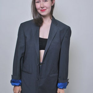 90s oversized wool suit jacket, vintage two button plus size blazer in grey, Size L