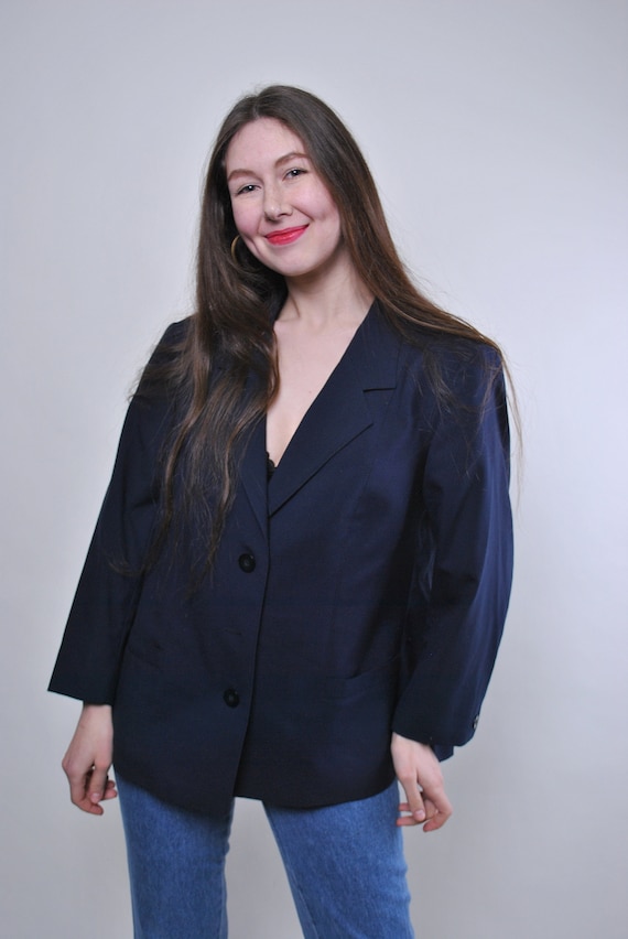 90s oversize wool blazer in blue, vintage two button formal suit jacket  , Size M