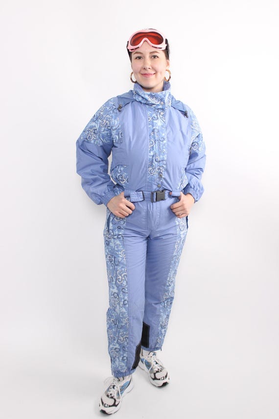 Vintage 90s Paisley Ski Suit, One Piece Snowsuit, Retro Pattern Jumpsuit, Size M