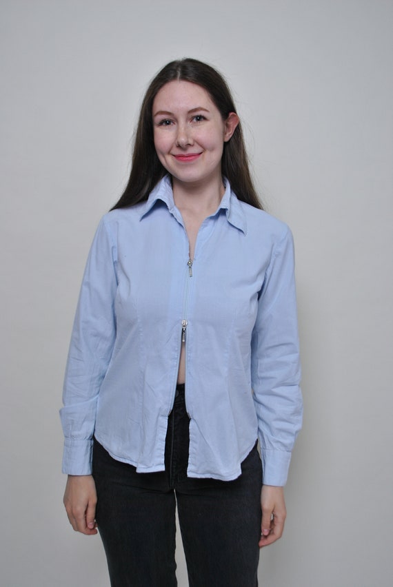 Blue formal blouse hotsell