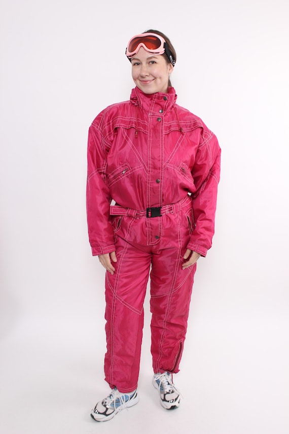 Vintage 90s Pink One Piece Ski Suit, Women’s Snowsuit Retro, Size M