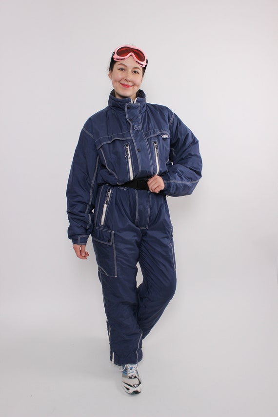 90s K-Way One Piece Ski Suit, Vintage Hooded Snowsuit, Size L