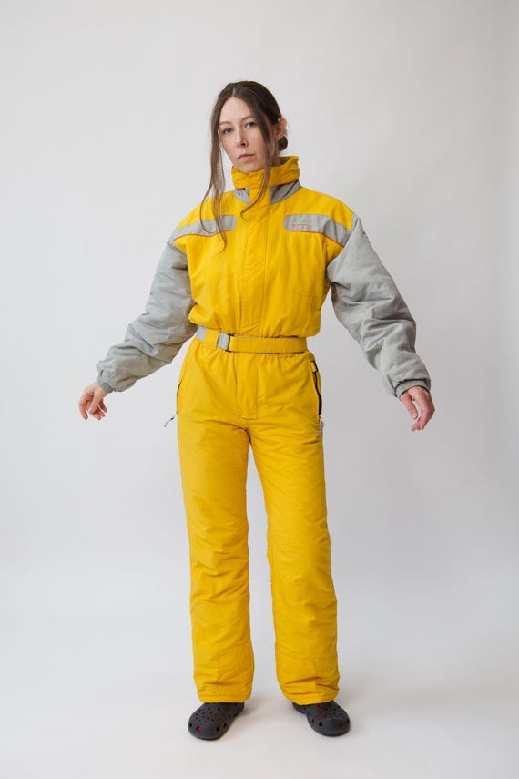 Vintage Yellow Grey Colorblock Ski Suit One Piece Size S/M