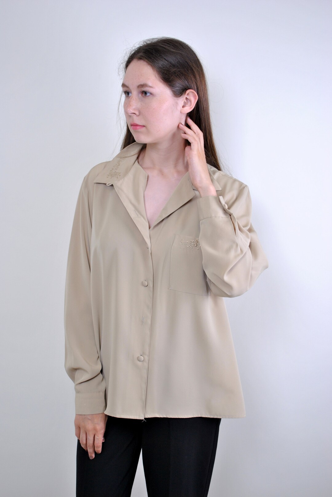 90s avantgarde blouse| Vintage ombre blue short sleeved shirt