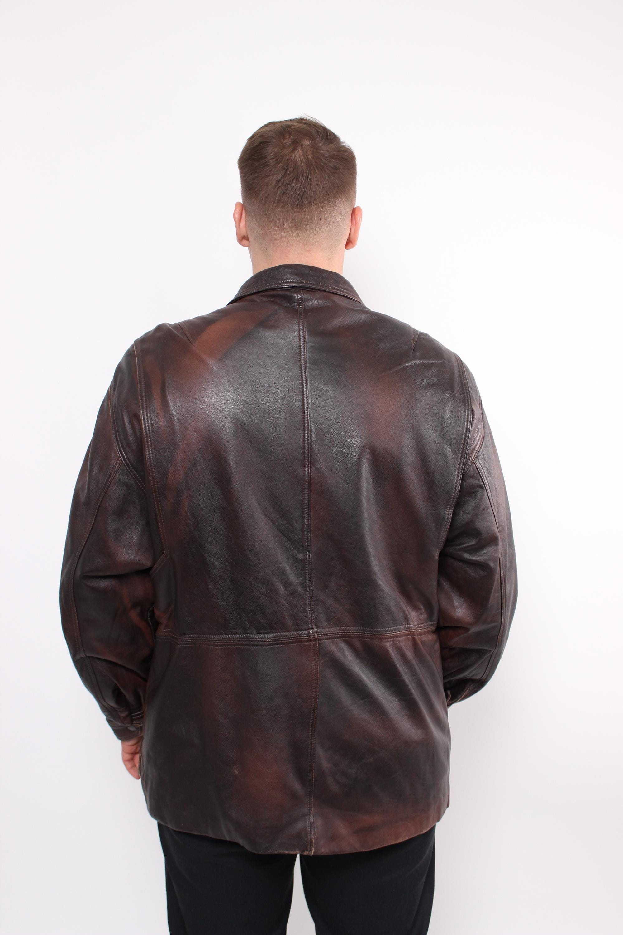 80s Grunge Leather Jacket, Vintage Brown Color Biker Parka Jacket