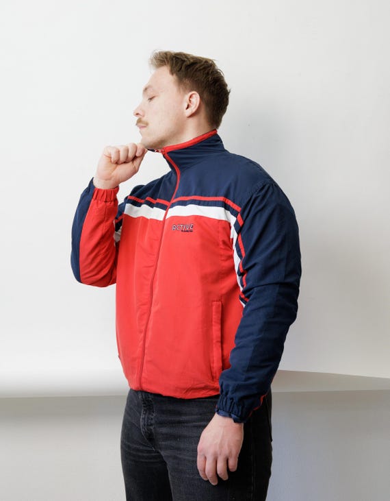 90s Colorblock Windbreaker Jacket Retro Red Track Jacket Size M