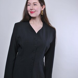90s v-neck wool formal jacket, vintage minimalist blazer, Size M