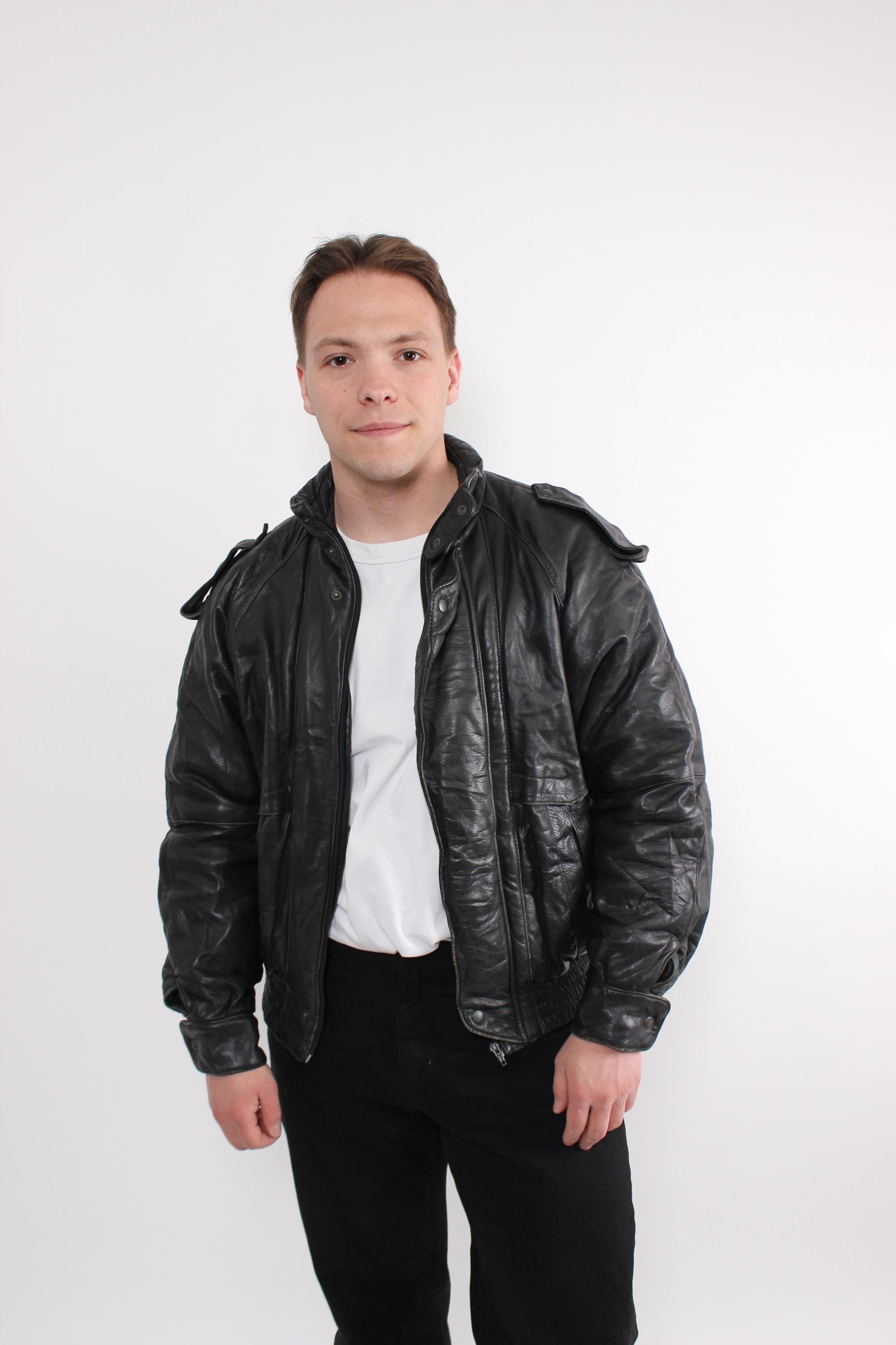 80s Leather Bomber - Etsy 80s Leather Bomber - Etsy
