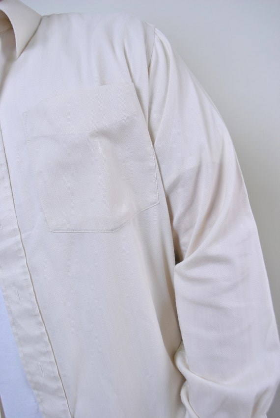 Vintage minimalist beige shirt, retro men button … - image 2
