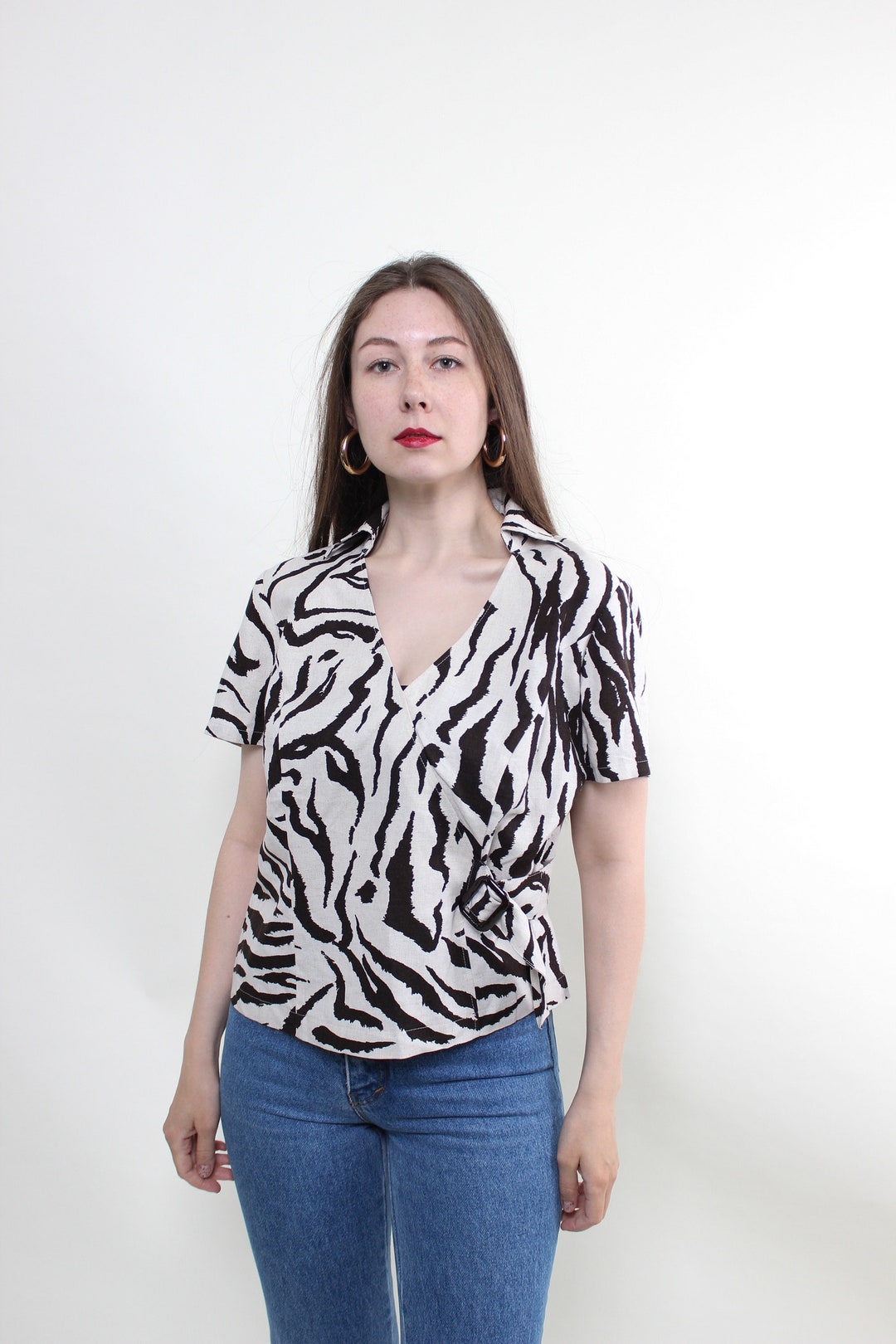 90s zebra print 100% silk blouse main image 1