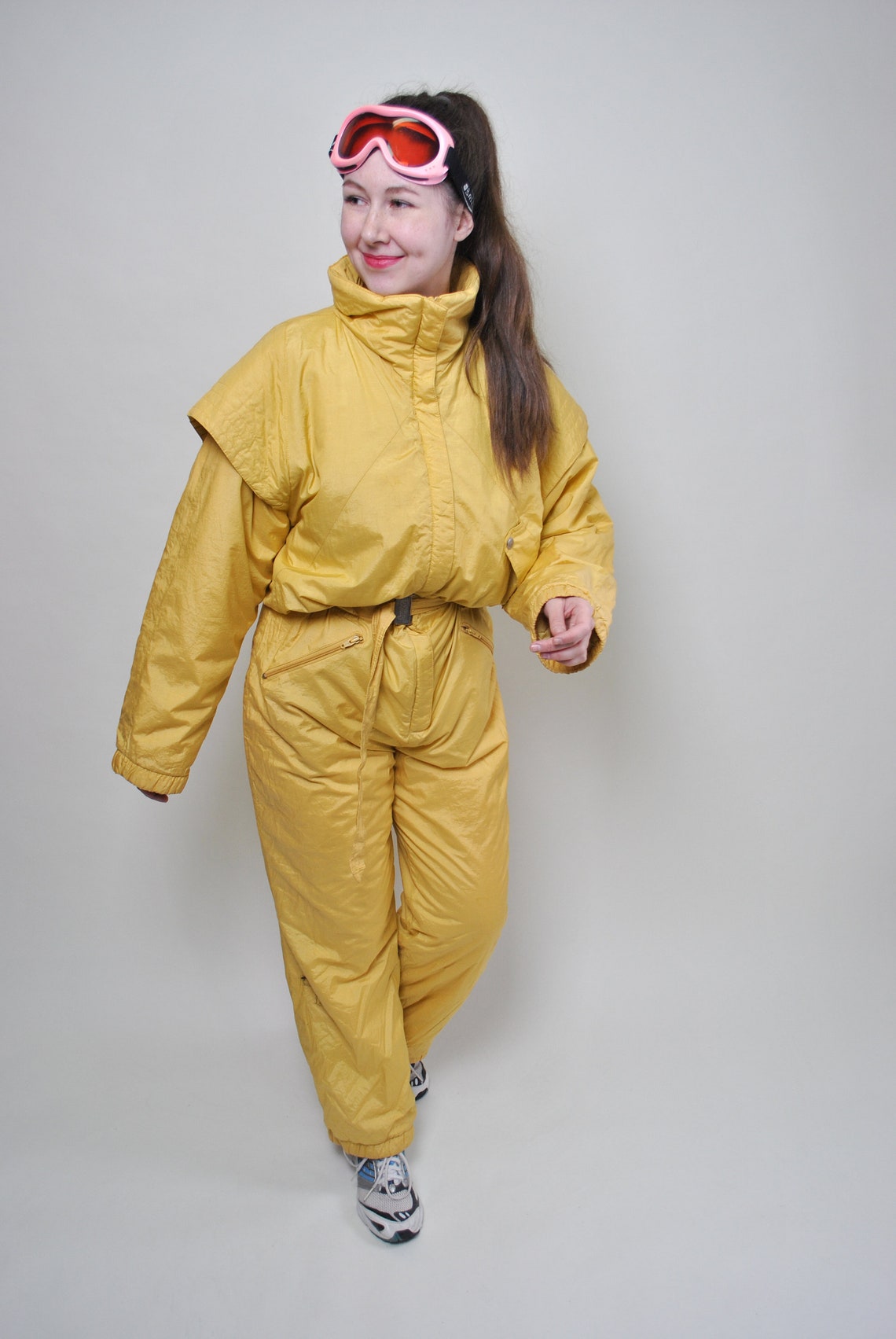 80s Yellow Ski Suit One Piece Snowsuit LARGE Size Vintage Etsy