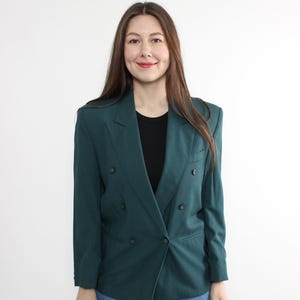 90s double breasted blazer in green, vintage women formal suit jacket, Size S