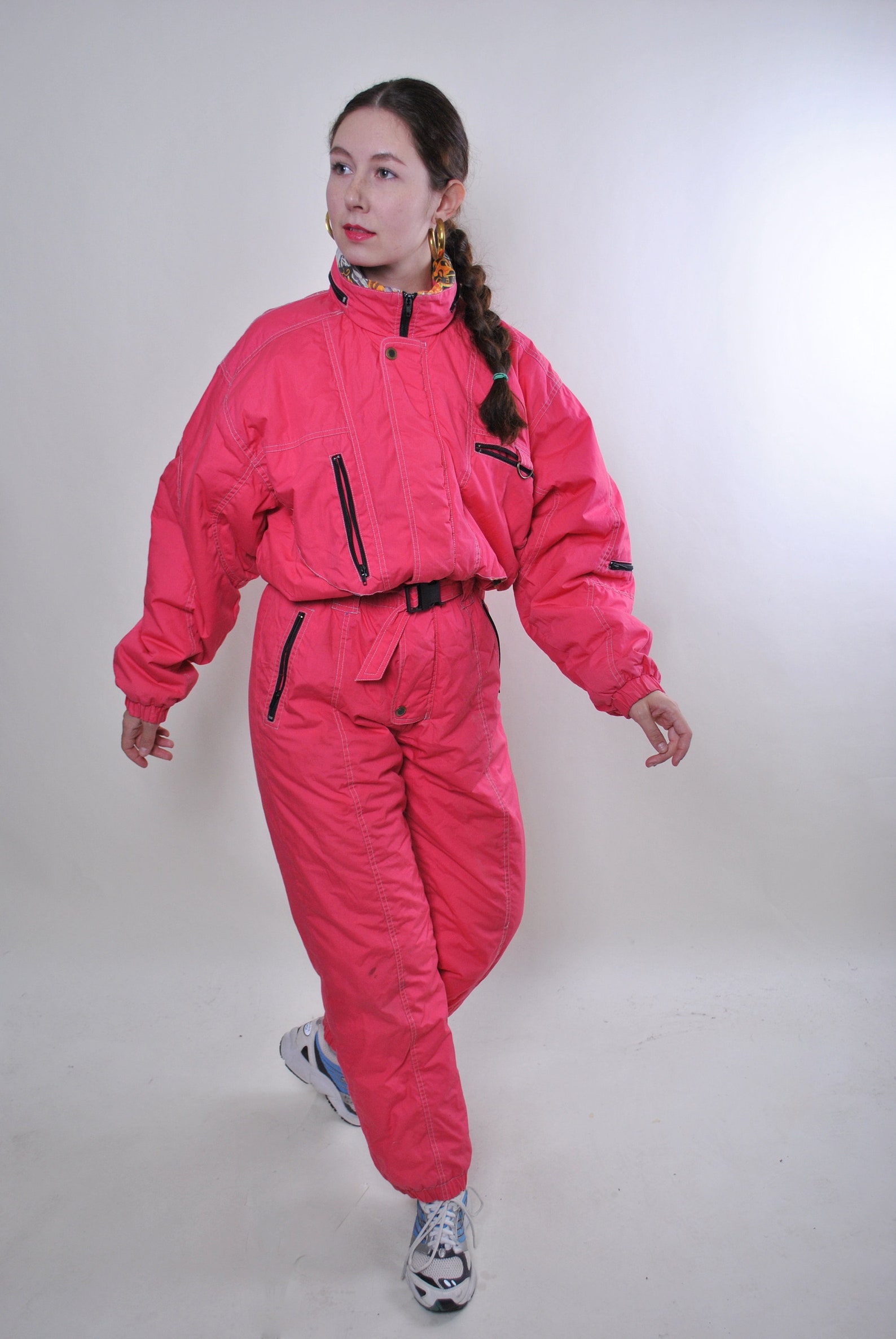 Vintage pink one piece ski suit retro women snow suit Size S Etsy