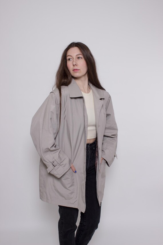Vintage Trench Coat Women Minimalist Beige Jacket 90s Oversized Coat, Size L