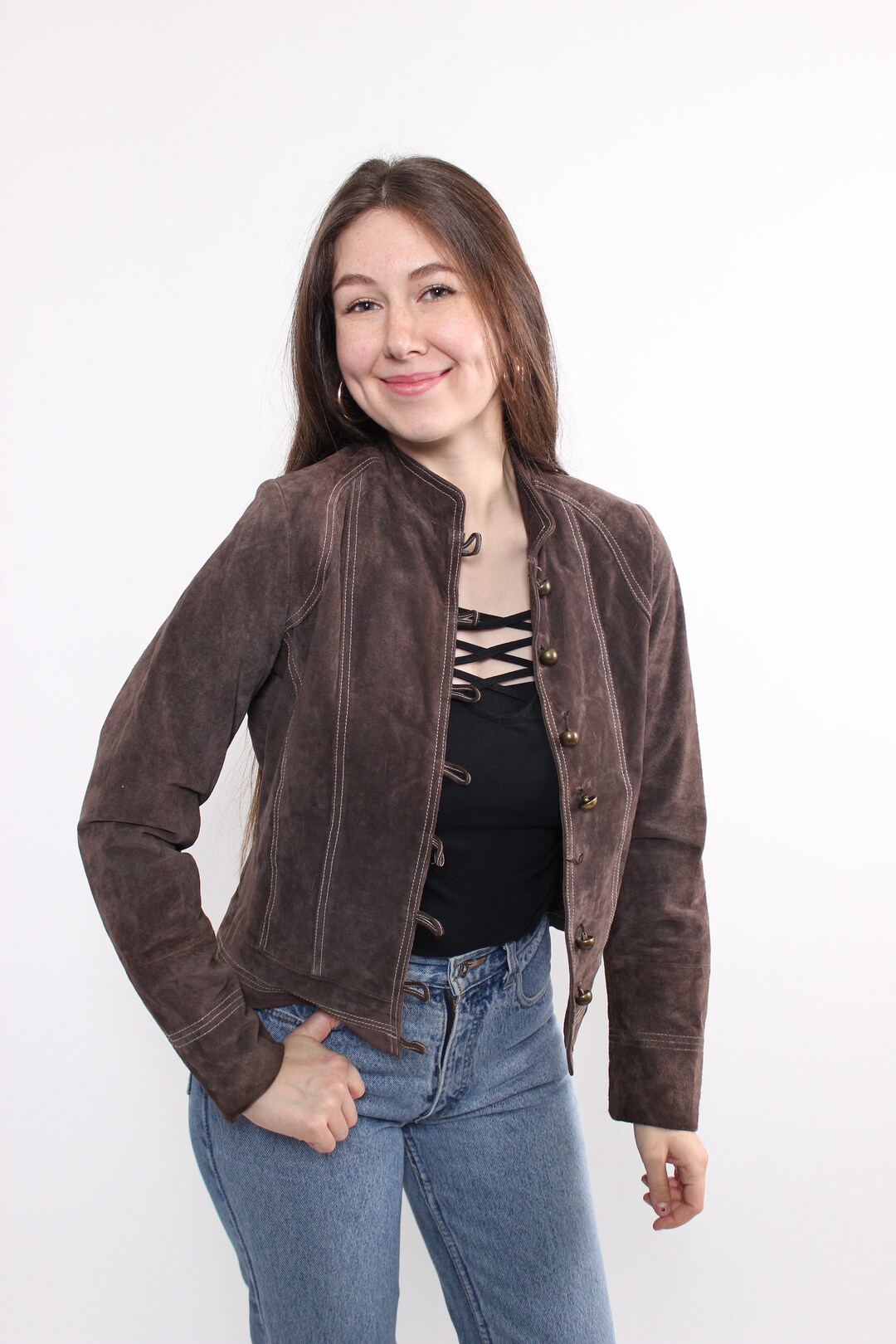 90’s Vintage Faded Brown Leather Blazer / Size L