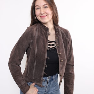 90s leather jacket, vintage brown leather blazer, Size M