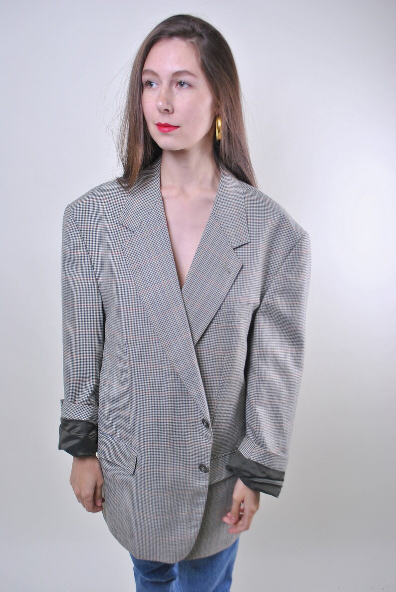 80s vintage oversize plaid women suit blazer ONE SIZE