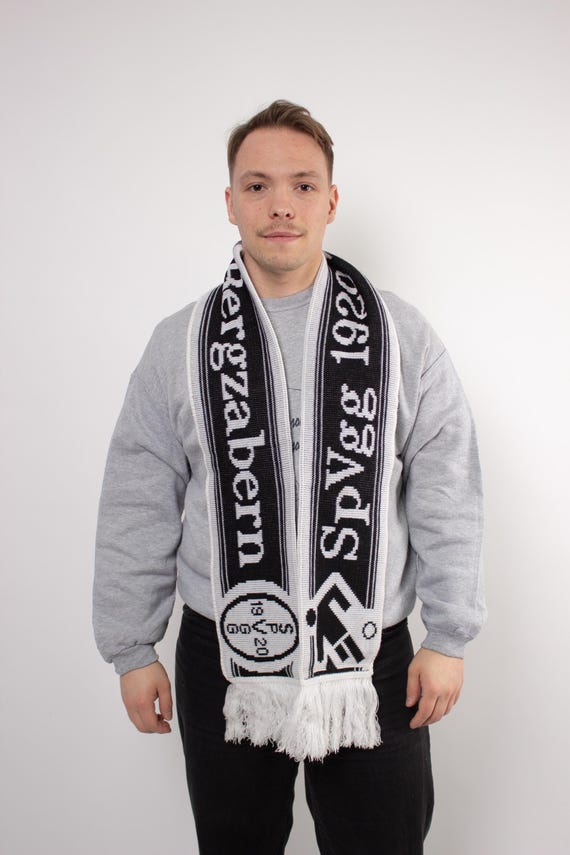 Vintage 90s Black White Football Fan Scarf,  SpVgg 1920 Retro Knit Acrylic Scarf