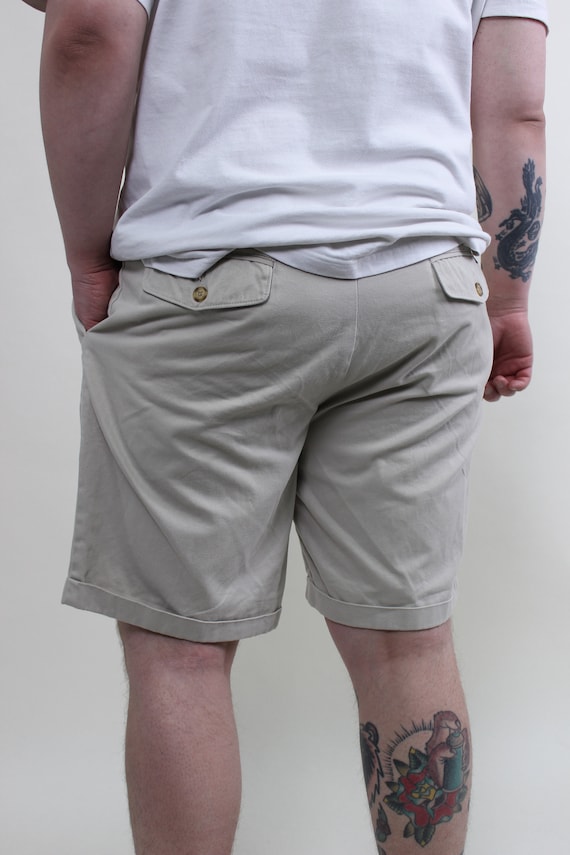 Vintage 90s Beige Cotton High Waist Bermuda Shorts – Classic Summer Menswear XL