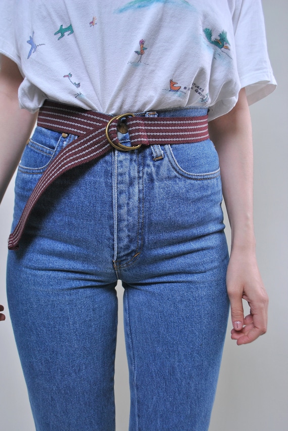 90s striped canvas belt in red, Vintage cotton casual belt