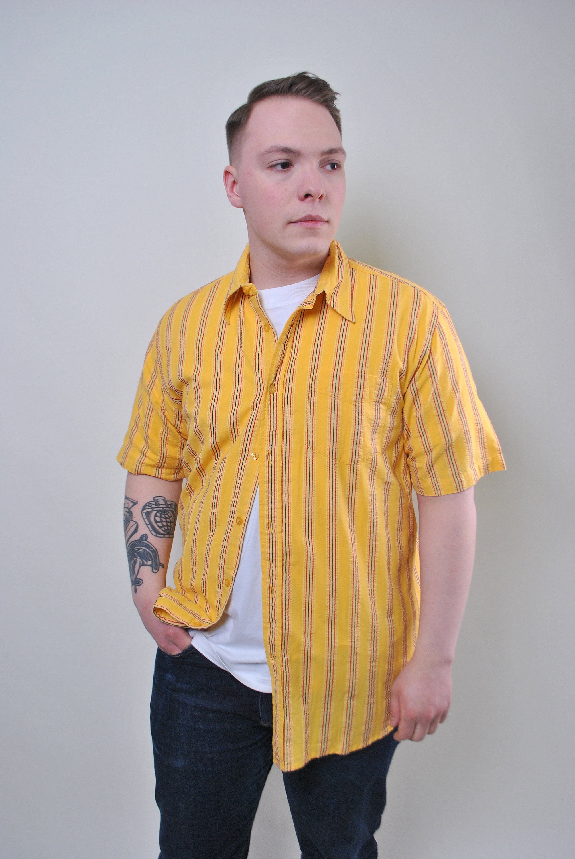 yellow striped button down