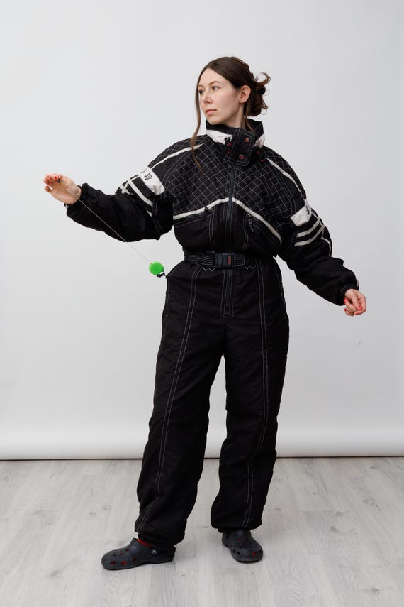 Nordica Black White Grid Quilted Vintage Ski Suit Jumpsuit Belted Size L