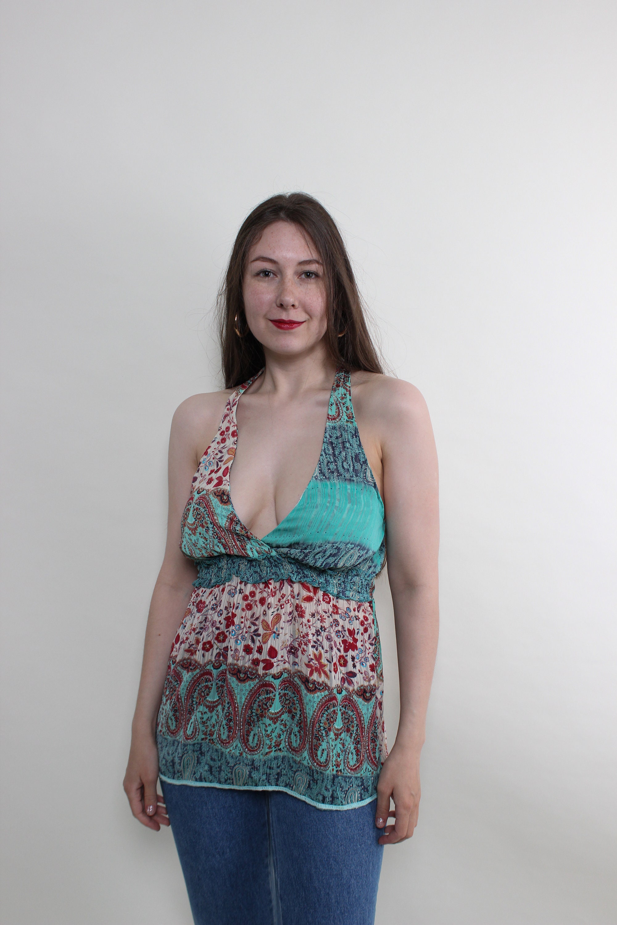 Haut Femme Dos Nu Y2K - Style Années 2000, Imprimé Floral, Coupe Courte Et Moulante