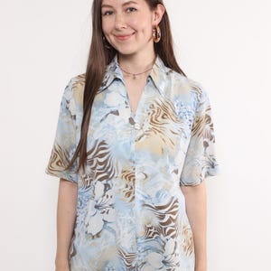 Blusa com estampa floral dos anos 90, blusa de verão com estampa vintage, tamanho M