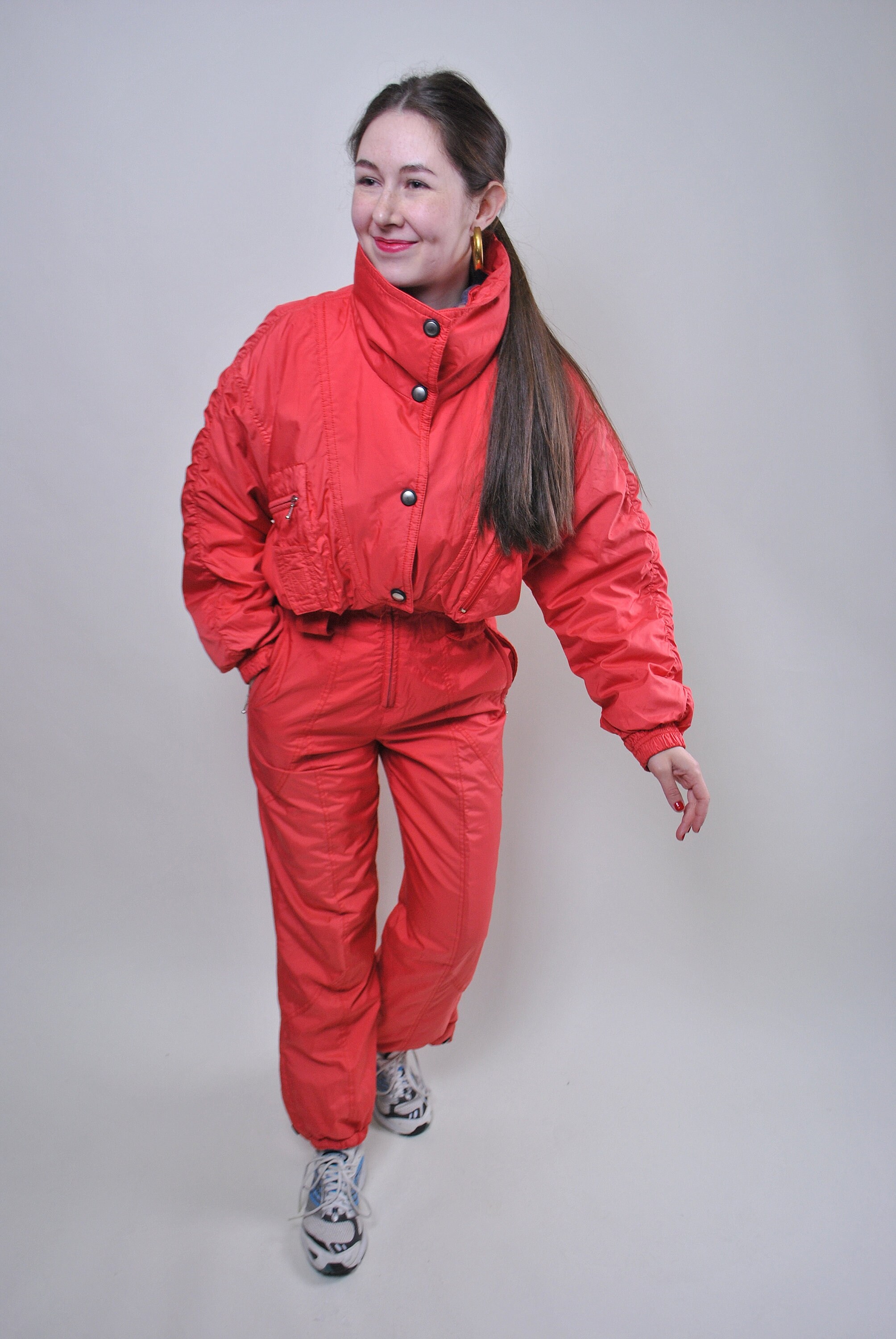 Vintage one piece red ski suit retro woman snow suit Size M | Etsy