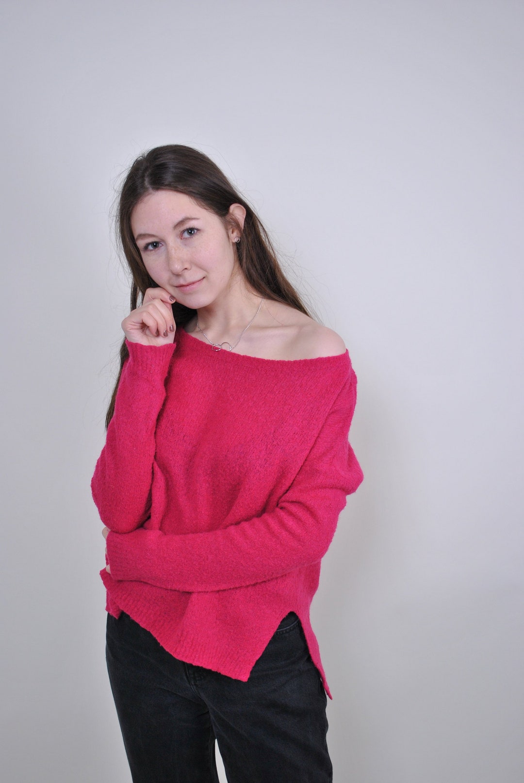 Vintage Pink Sweater Women Minimalist Pullover Size M - Etsy