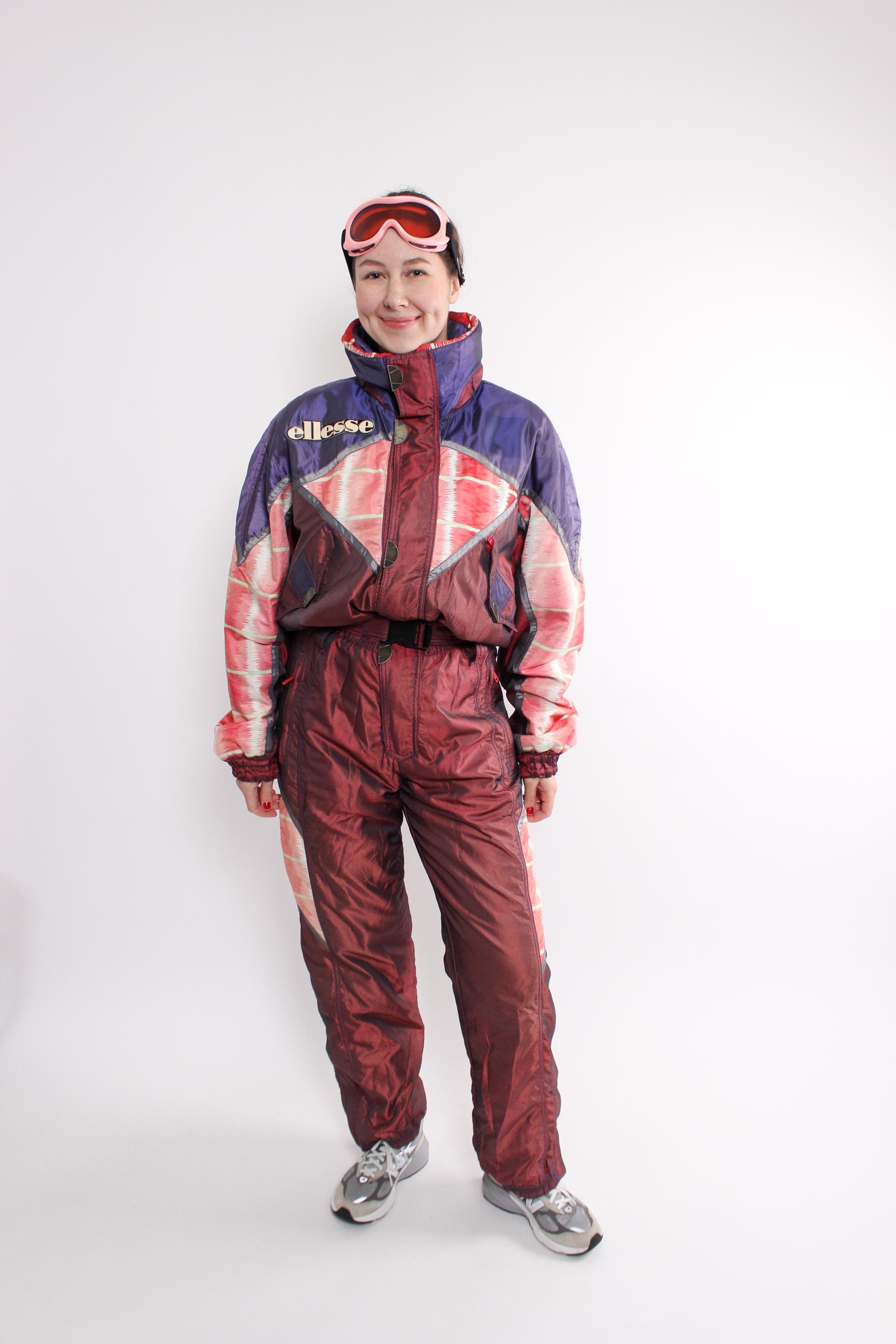 80s Ellesse One Piece Ski Suit, Vintage Multicolor Snowsuit