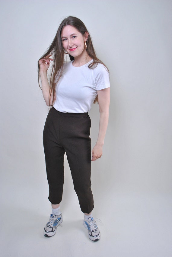 90s formal suit crop pants in brown, vintage high waist skinny trousers, Size M
