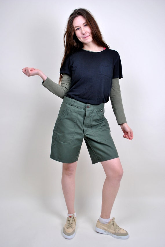 80s khaki green military style high waist chino sh
