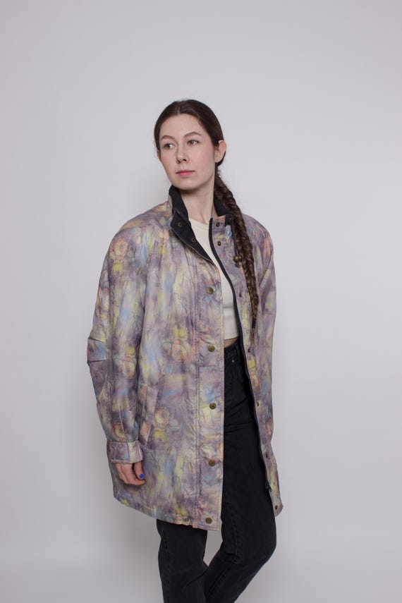 Vintage Abstract Print Jacket 90s Patterned Coat Oversized Art Print, Size L