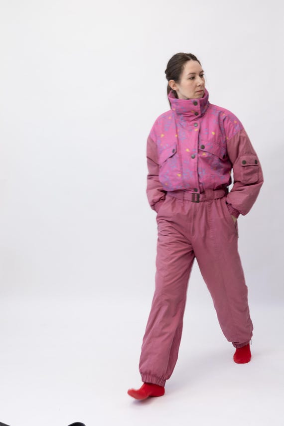 Vintage Etirel Mauve Floral Print Ski Suit Size M/L