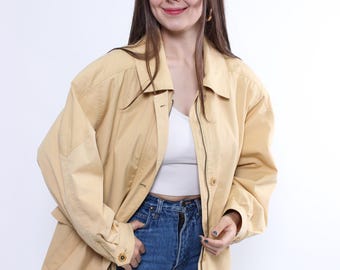 Vintage 80s Beige Trench Coat: Cotton Blend, Size L