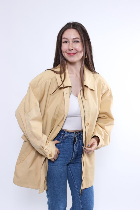 Vintage 80s Beige Trench Coat: Cotton Blend, Size L