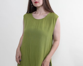 Vintage 90s Sleeveless Green Blouse - Relaxed Fit Textured Pullover - Size M - Minimalist Women's Fashion