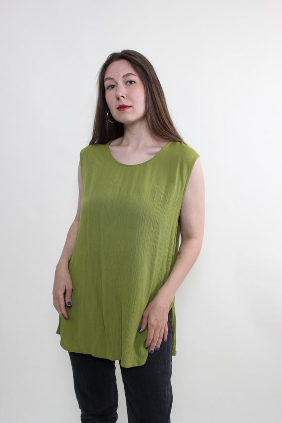 90s long tank top in green, vintage Loose Fit Textured Pullover blouse, Size M