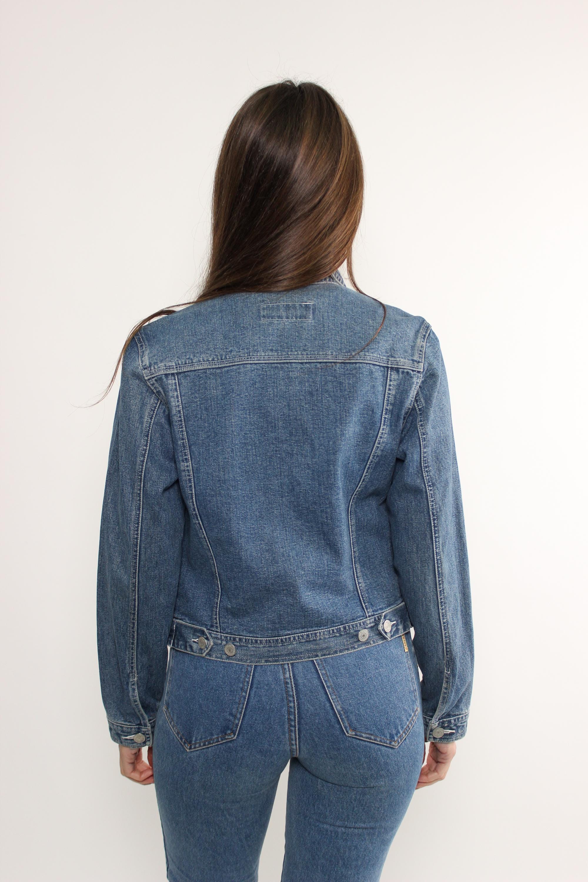 90s Denim Jacket in Dark Blue, Vintage Heavy Cotton Trucker Jacket