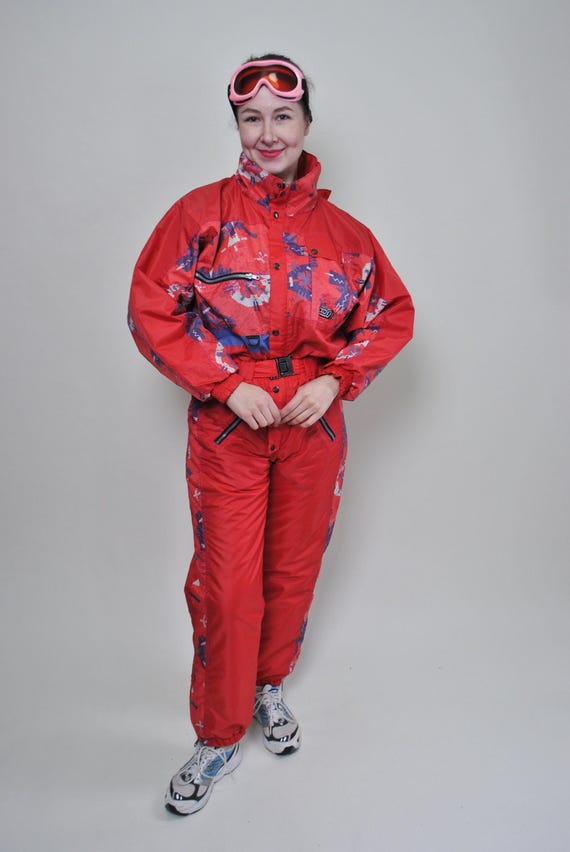 Red one piece ski suit, vintage 90s ski jumpsuit, Size M