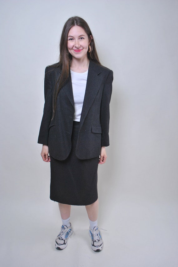 Vintage Italian skirt suit, 90s women formal suit with blazer, Size M