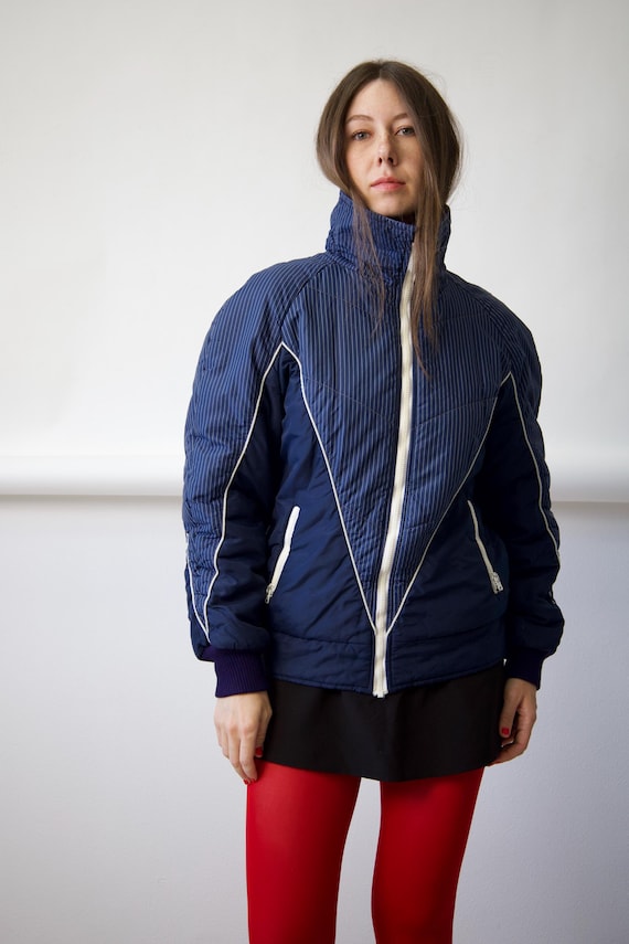 90s Navy Pinstripe Puffer Ski Jacket Size M