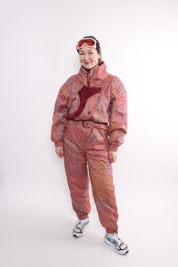 One piece ski suit, Vintage pink ski jumpsuit, re… - image 1