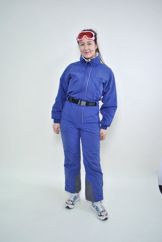 One piece blue ski suit, retro snowsuit MEDIUM size w… Gem