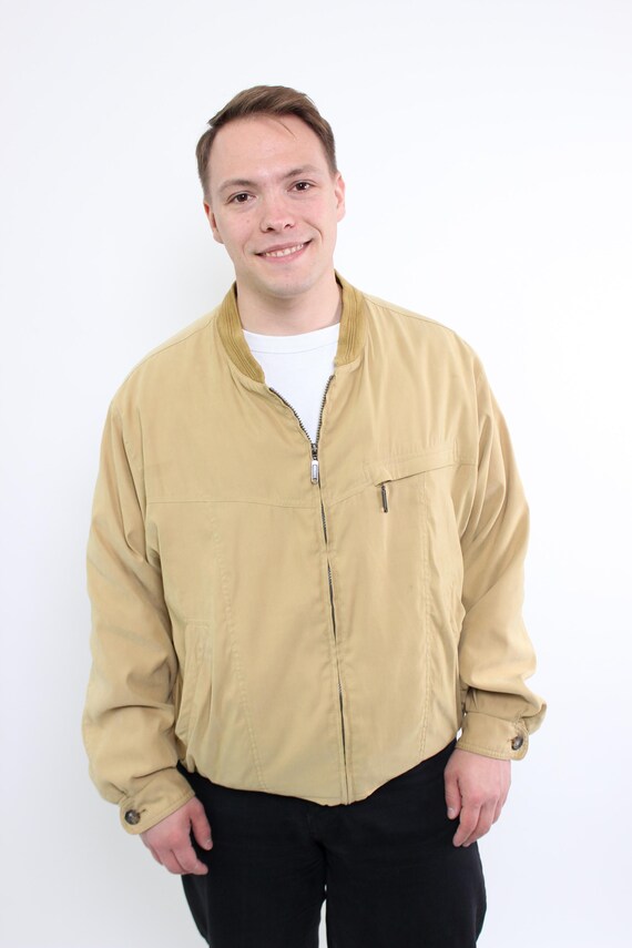 Vintage 90s Beige Bomber Jacket, Minimalist Cotton Zip Up Jacket, Size L
