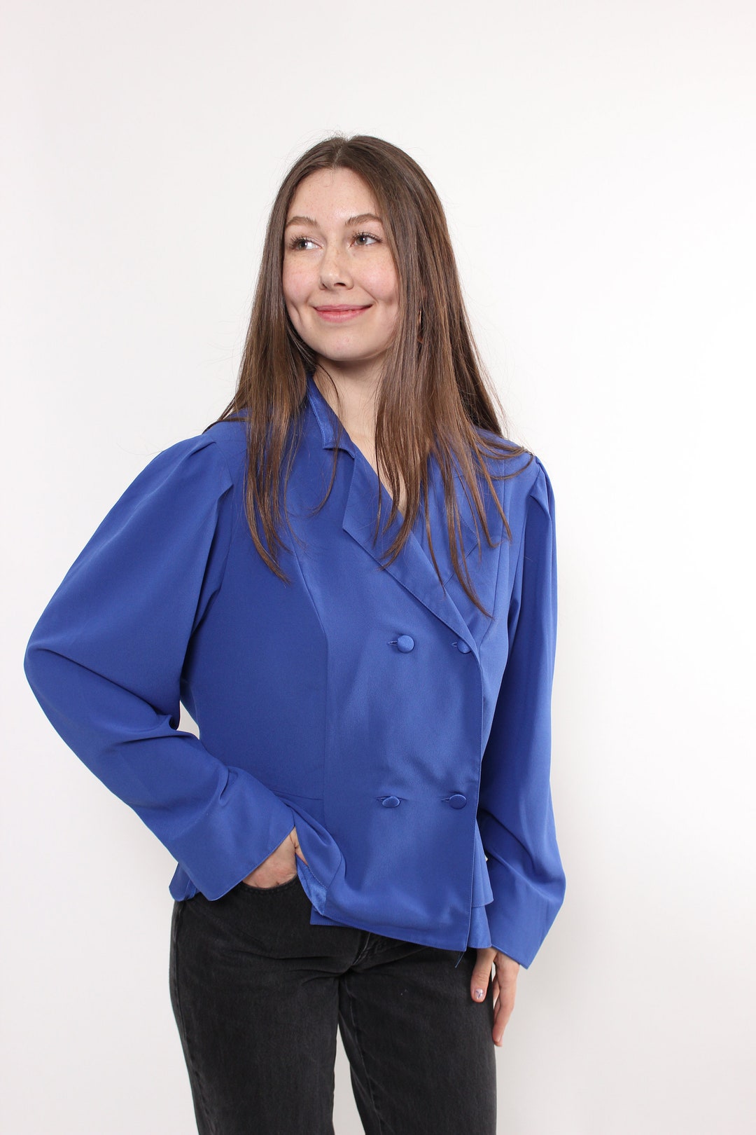 XL 1980s Blazer Curvy Sexy Hourglass Inverted Notch Collar Professional Jacket