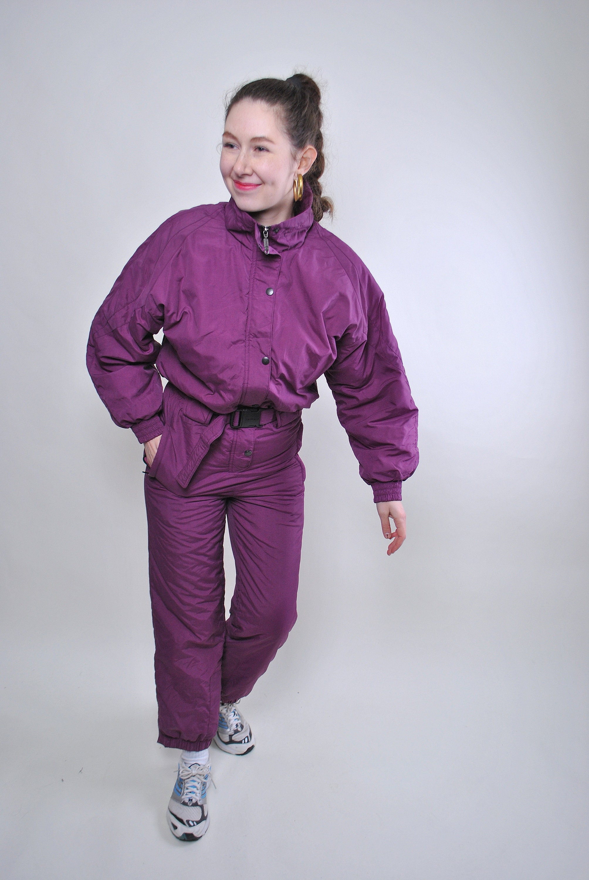 Vintage one piece purple ski suit retro hooded snow suit | Etsy