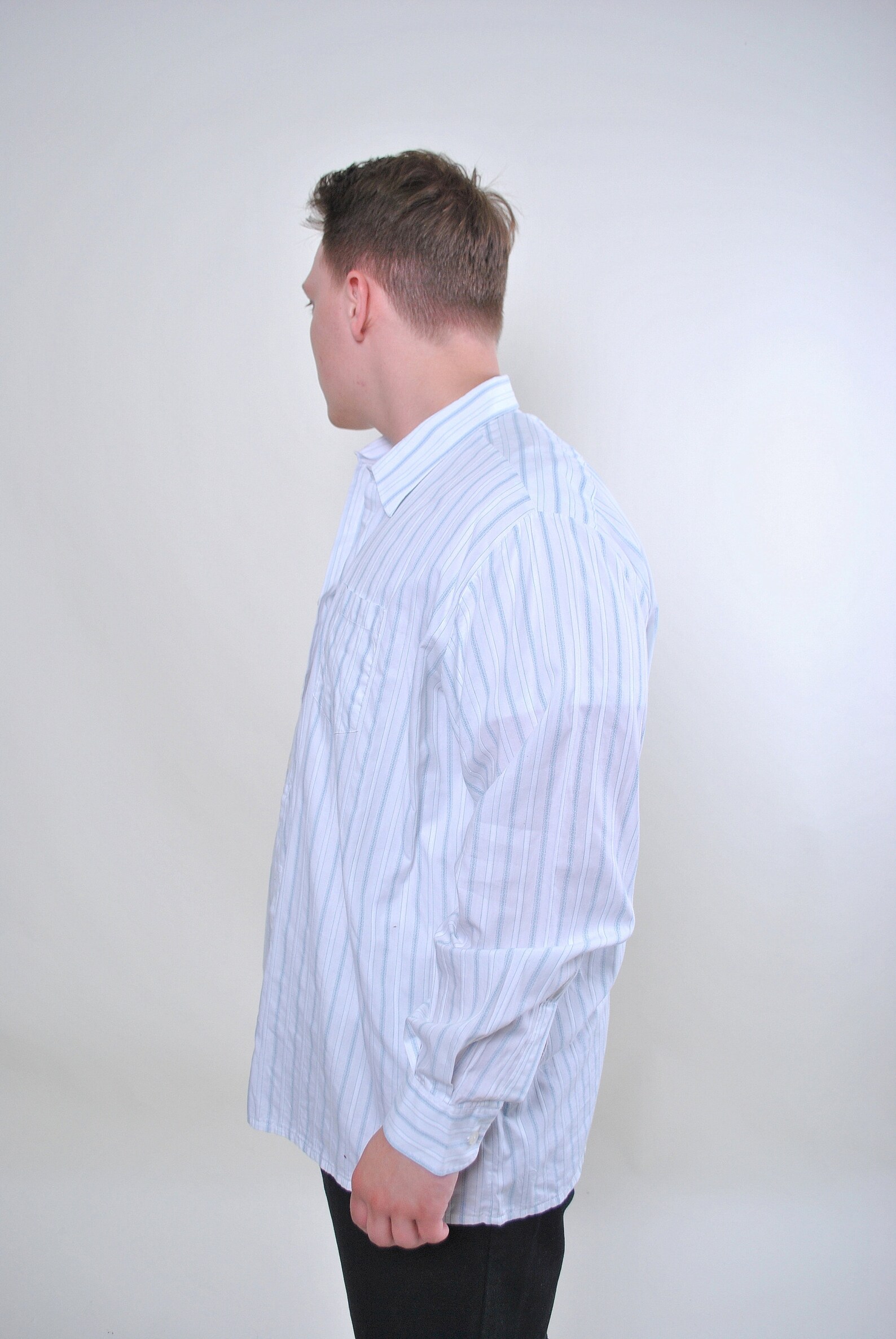 Men's Vintage White Striped Short Sleeved Shirt XL