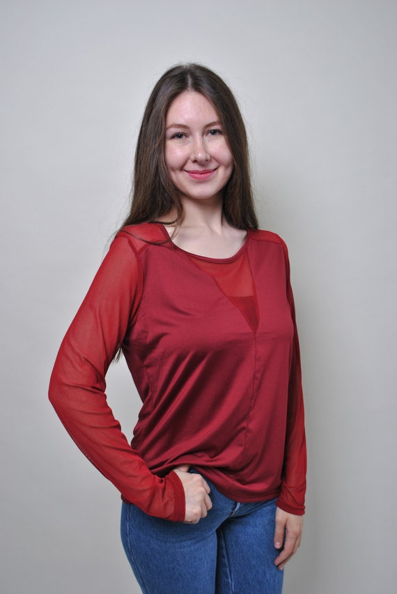 red mesh blouse